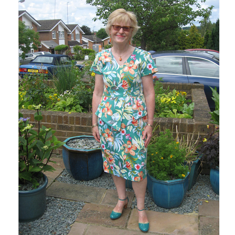 Jade and coral floral print stretch cotton sateen dress