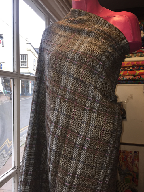 light brown check poly viscose floppy tweed