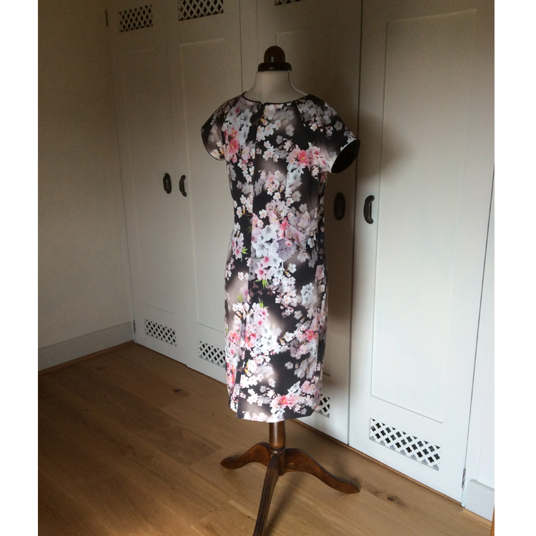 3d floral print stretch cotton sateen dress (back)