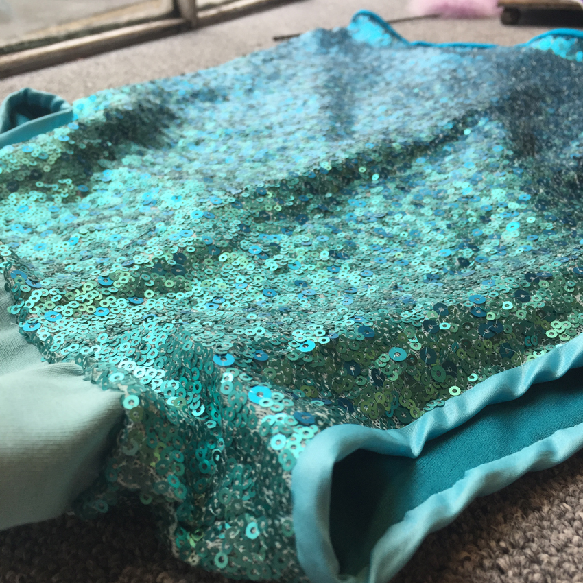 Turquoise sequinned tulle dress detail 