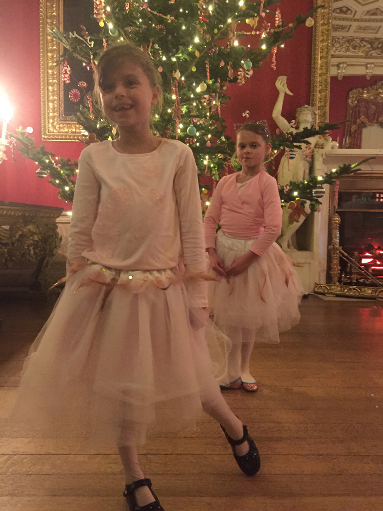 Pale pink tulle ballerina tutus with feathers at Chatsworth House