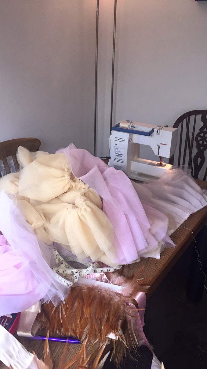 Pale pink tulle ballerina tutus with feathers