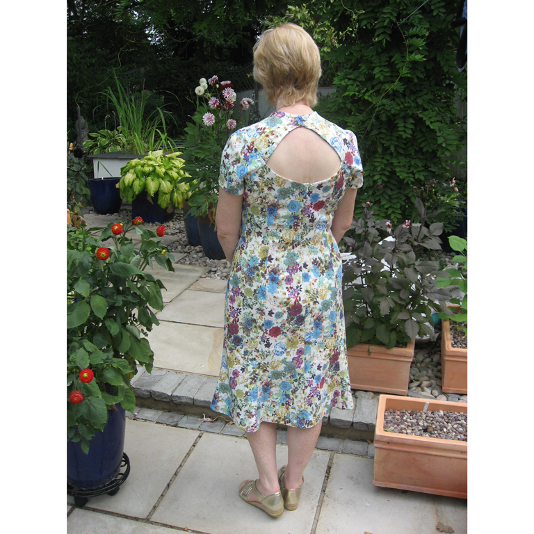 floral cotton drill dress with cut out detail on back