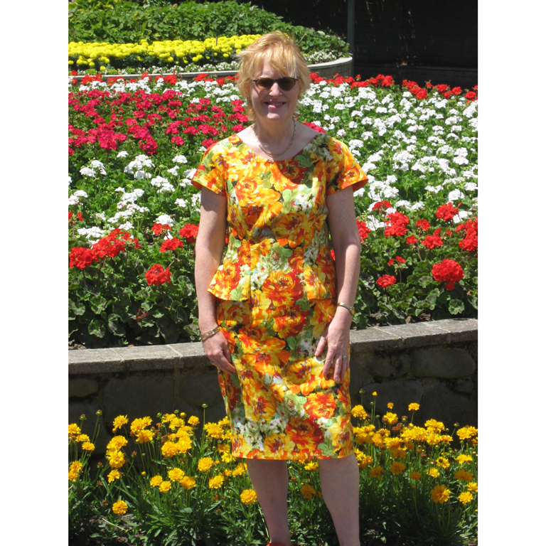 Orange and Green floral stretch cotton sateen dress