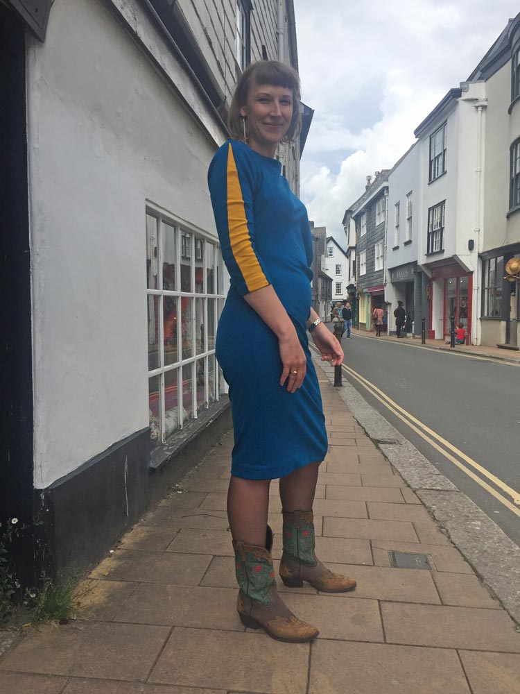 Bright Blue and Yellow Asymmetric Ponte Jersey Dress