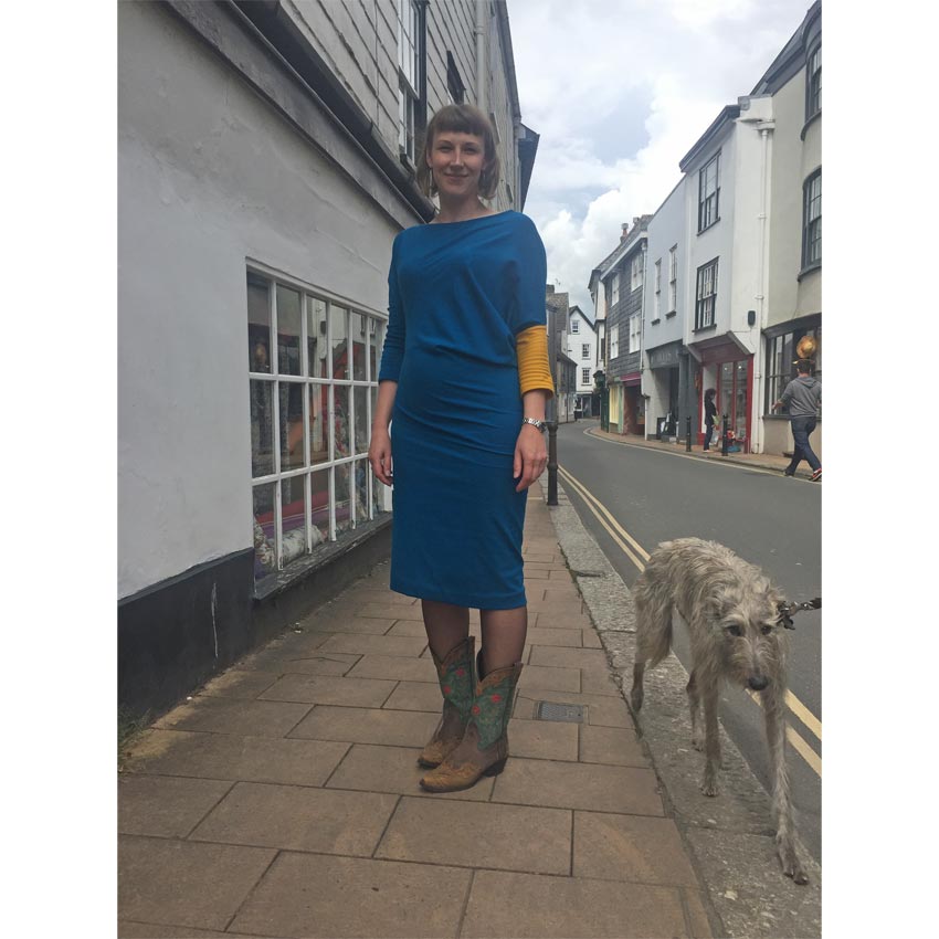 Bright Blue and Yellow Asymmetric Ponte Jersey Dress