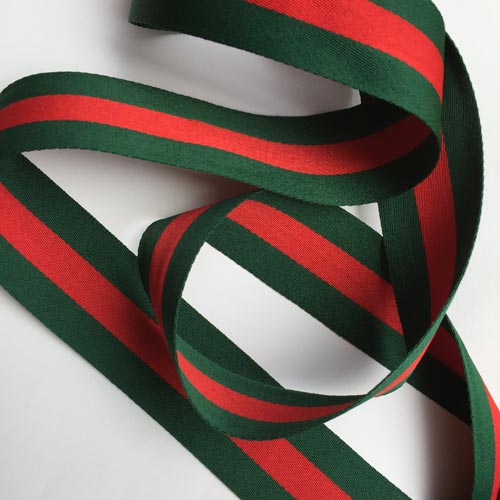 green and red stripe polyester silky webbing