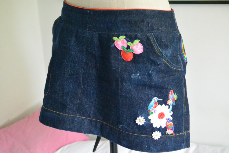 red selvedge denim mini skirt