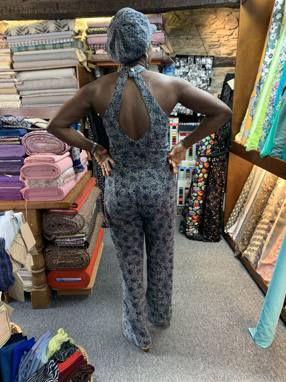 Japanese Cotton Indigo Print Jumpsuit - Back