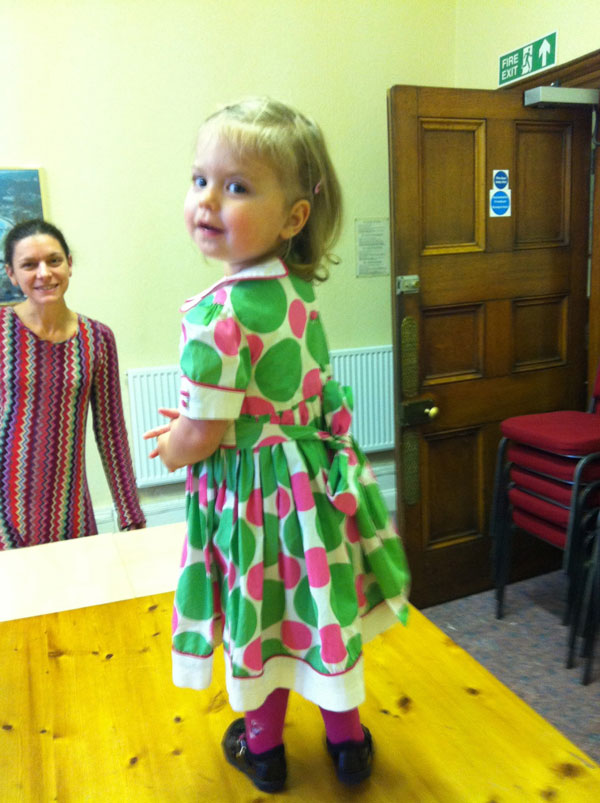 Miaow wearing spotty cotton poplin dress