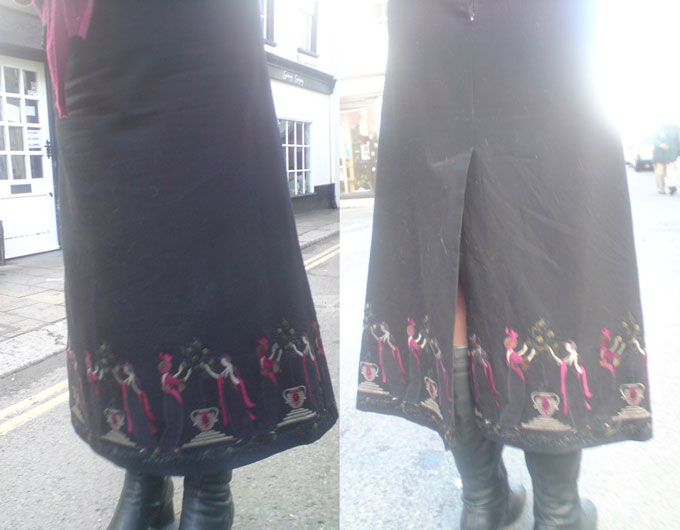 embroidered wool a-line skirt