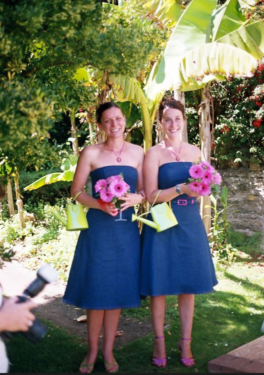 stretch denim strapless bridesmaids dresses