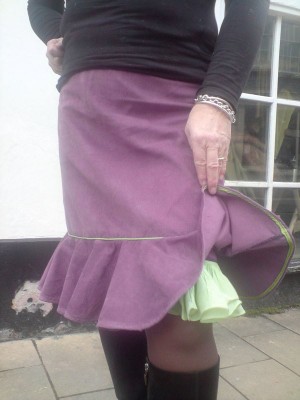 purple needlecord frill skirt