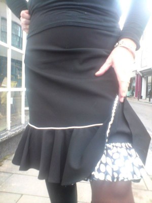 black worsted wool frill skirt