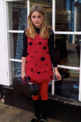 Red laser cut spotty worsted wool tunic dress