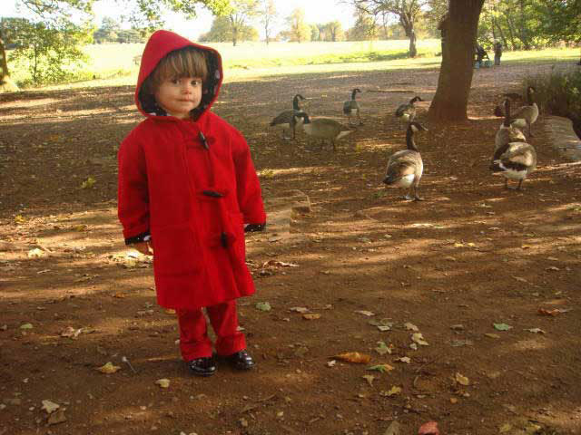 red wool duffle coat