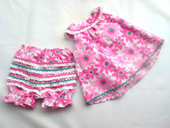 pink gerber printed baby dress and bloomers