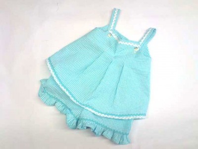 turquoise cotton gingham baby dress and bloomers