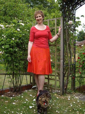 red brocade skirt