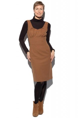 camel cotton and viscose pinafore dress