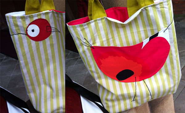 bird appliqué tote bag