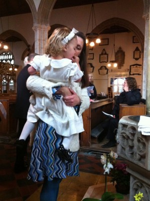 Missoni knit dress and linen christening dress