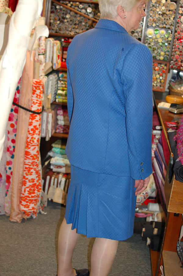 bright blue worsted wool skirt suit