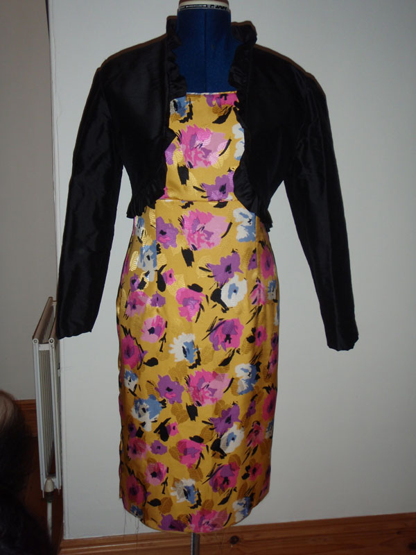 yellow viscose dress with black silk bolero