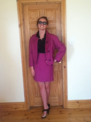 magenta linen skirt suit