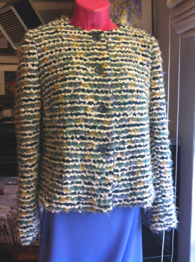 Alpaca knit jacket and wool crepe skirt