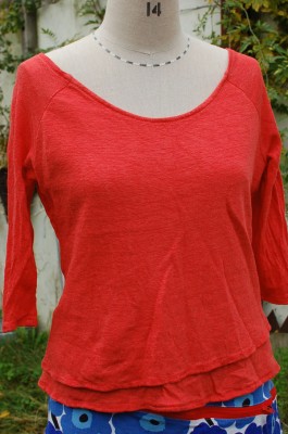 red linen jersey double layer raglan t-shirt