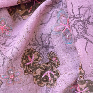 clover pink sequin embroidered lightweight gauzey wool challis