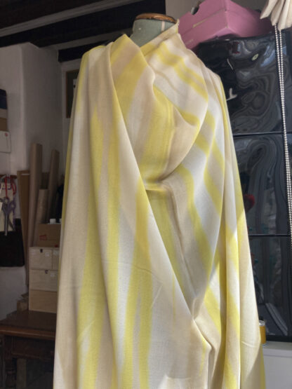 yellow camel and ivory ombre stripe print 100% wool crepe (Made in Britain)