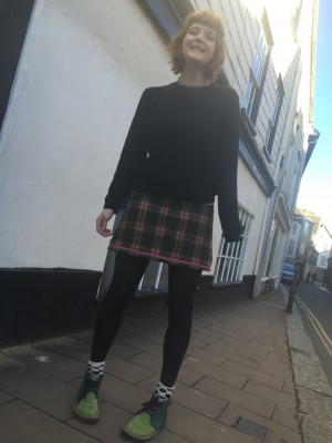 British wool tweed check mini skirt