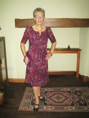 purple paisley wool challis dress