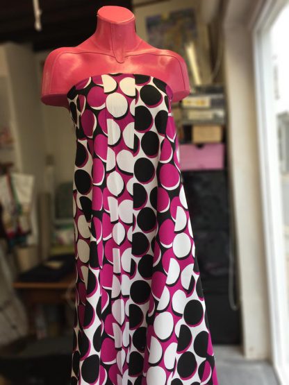 magenta abstract spot print stretch cotton sateen dress fabric