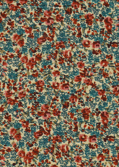 Cream, Teal, Raspberry ditsy floral printed Cotton Babycord