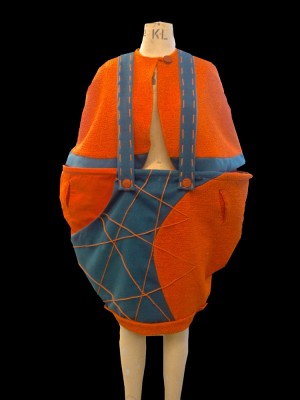 orange bouclé wool mix knit braced skirt