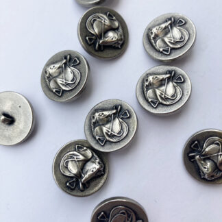 silver metal horse design button with shank