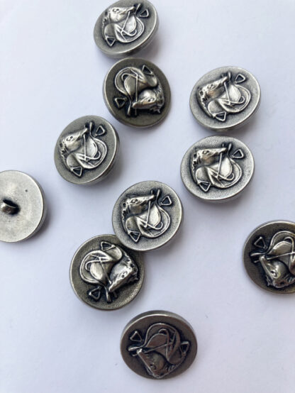 silver metal horse design button with shank