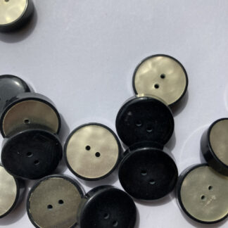 Black and pearl effect vintage 1960's plastic chunky 2 hole button