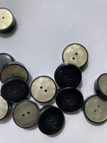 Black and pearl effect vintage 1960's plastic chunky 2 hole button