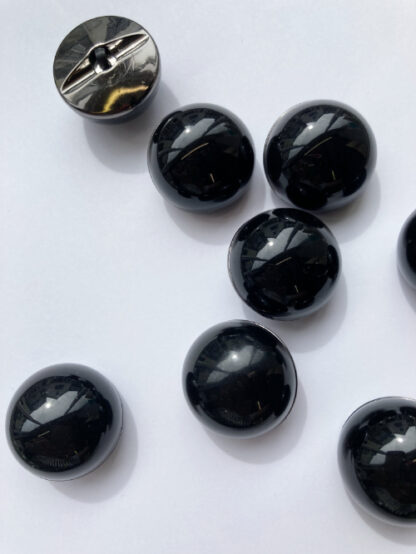 Black large half round glossy shank button