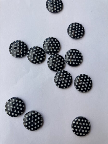 black and white polka dot print glossy plastic 2 hole button