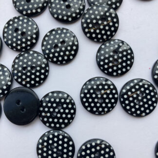 black and white polka dot spotty 2 hole plastic button