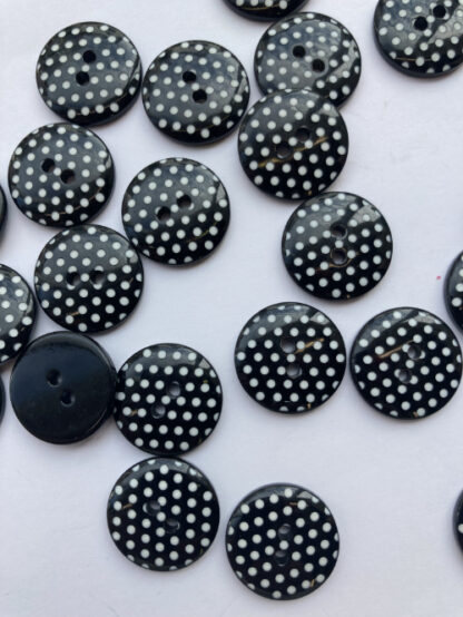 black and white polka dot spotty 2 hole plastic button