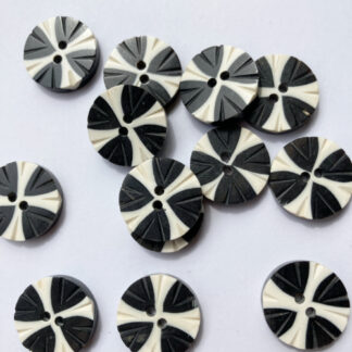 Black and White graphic tribal engraved natural bone button