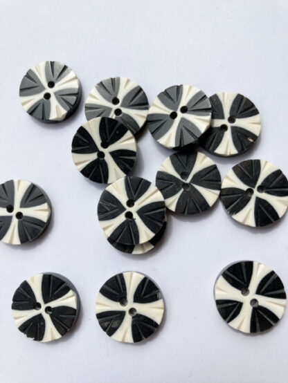 Black and White graphic tribal engraved natural bone button