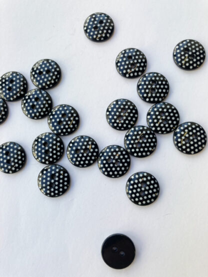 black and white polka dot spotty 2 hole plastic button