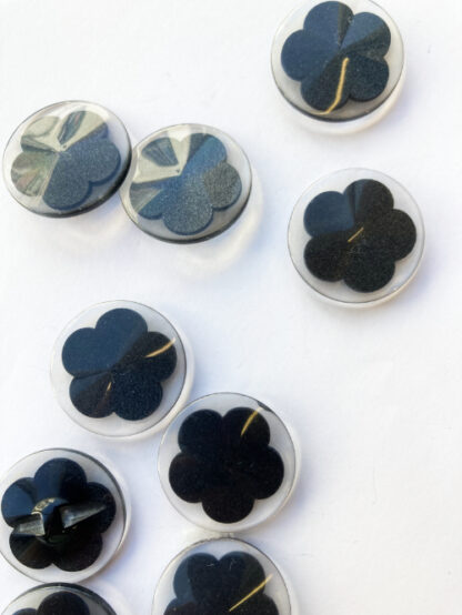 Black and Clear Mary Quant daisy glossy plastic button